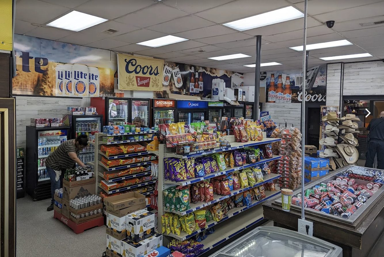 Interior merchandising with beer, snacks, and coolers